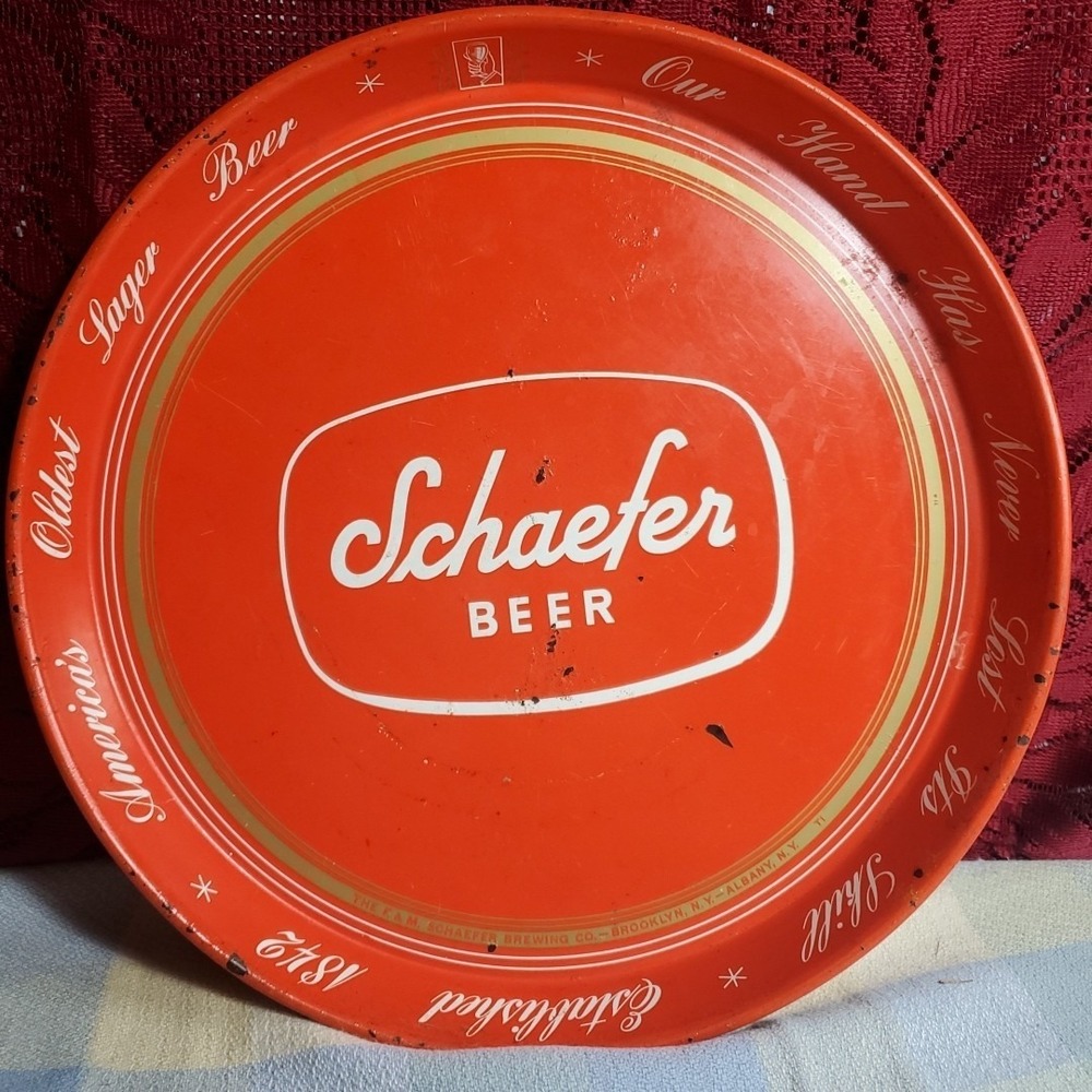 Schaefer Beer 12" Serving Tray Red Vintage 1960s Brooklyn‎ NY Beer Advertising